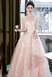 Pink Tulle Flowers Long Prom Dress, Beautiful A-Line Evening Party Dress HZ0429