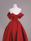 Dark Red Satin Tulle Long Prom Dress, Beautiful Off the Shoulder Party Dress HZ0429