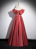 Beautiful Satin Off Shoulder Long Party Dress, A-Line Pearl Floor Length Prom Dress HZ0429
