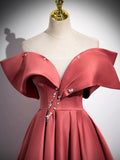 Beautiful Satin Off Shoulder Long Party Dress, A-Line Pearl Floor Length Prom Dress HZ0429