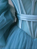 Fairy Blue Spaghetti Straps Corset Tulle Prom Dress, Detachable off Shoulder Party Dress HZ0429