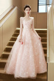 Pink Tulle Flowers Long Prom Dress, Beautiful A-Line Evening Party Dress HZ0429