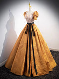 Unique V-Neck Beaded Floor Length Prom Dress, Beautiful A-Line Short Sleeve Party Dress HZ0429
