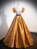 Unique V-Neck Beaded Floor Length Prom Dress, Beautiful A-Line Short Sleeve Party Dress HZ0429