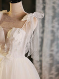 Light Champagne Short Tulle Homecoming Dress, Lovely A-Line Spaghetti Strap Evening Party Dress HZ0429