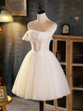 Light Champagne Strapless Tulle Short Prom Dress, Beautiful A-Line Evening Party Dress HZ0429