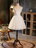 Light Champagne Strapless Tulle Short Prom Dress, Beautiful A-Line Evening Party Dress HZ0429