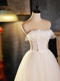 Light Champagne Strapless Tulle Short Prom Dress, Beautiful A-Line Evening Party Dress HZ0429