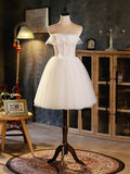 Light Champagne Strapless Tulle Short Prom Dress, Beautiful A-Line Evening Party Dress HZ0429