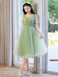Cute Tulle Short Knee Length Prom Dress, Green A-Line Evening Party Dress HZ0429