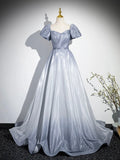 Beautiful Gradient-Color Glitter Sequins Prom Dresses, A-Line Princess Off-The-Shoulder Sleeveless Gray Blue Formal Dresses HZ0429