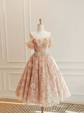 Cute Tulle Flower Short Prom Dress, Beautiful Off the Shoulder A-Line Evening Party Dress HZ0429