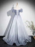 Beautiful Gradient-Color Glitter Sequins Prom Dresses, A-Line Princess Off-The-Shoulder Sleeveless Gray Blue Formal Dresses HZ0429