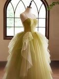 Beautiful Green Ruffle A-Line Prom Dresses, Spaghetti Straps Backless Formal Dresses HZ0429