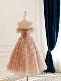 Cute Tulle Flower Short Prom Dress, Beautiful Off the Shoulder A-Line Evening Party Dress HZ0429