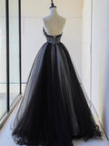 Black Strapless Tulle Lace Long Prom Dress, Black A-Line Sweetheart Neck Evening Party Dress HZ0429
