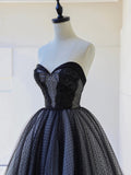 Black Strapless Tulle Lace Long Prom Dress, Black A-Line Sweetheart Neck Evening Party Dress HZ0429