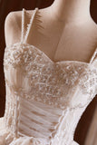 A-Line Tulle Beaded Short Prom Dress, Light Champagne Spaghetti Strap Party Dress HZ0429