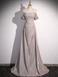 Simple Sequins Ruffle Long Evening Dresses, Off the Shoulder Formal Party Dresses HZ0429
