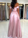 A-Line Satin Long Prom Dress, Simple Off the Shoulder Evening Party Dress HZ0429