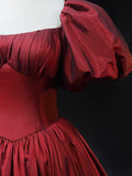 Burgundy Scoop Short Sleeves Party Dress, A-Line Long Evening Dress Prom Dress HZ0429