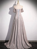 Simple Sequins Ruffle Long Evening Dresses, Off the Shoulder Formal Party Dresses HZ0429