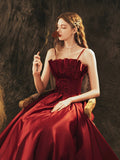 Burgundy Satin Beaded Long Prom Dress, Beautiful A-Line Evening Party Dress HZ0429