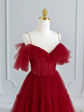 Black V-neck Spaghetti Strap Tea Length Prom Dress, Cute A-Line Evening Party Dress HZ0429