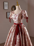 A-Line Floral Satin Short Prom Dress, Cute Short Sleeve Evening Homecoming Dress HZ0429