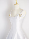 White Satin Short Prom Dress, Simple A-Line Evening Party Dress HZ0429