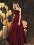 Burgundy Satin Beaded Long Prom Dress, Beautiful A-Line Evening Party Dress HZ0429