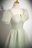Lovely Tulle Long Prom Dress, A-Line Short Sleeve Evening Party Dress HZ0429