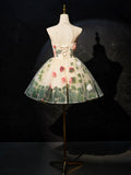 Champagne Scoop Neck Short Prom Dress with Flowers, Cute A-Line Party Dress HZ0429