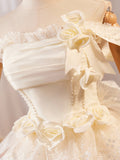 Champagne Lace Layer Knee Length Prom Dress, Off the Shoulder Evening Party Dress HZ0429