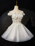 White Flowers Lace Short Prom Dress, Lovely A-Line Evening Party Dress HZ0429