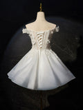 White Flowers Lace Short Prom Dress, Lovely A-Line Evening Party Dress HZ0429