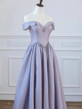 A-Line Satin Floor Length Long Prom Dress, Off the Shoulder Evening Formal Dress HZ0429