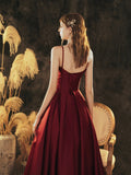 Burgundy Satin Beaded Long Prom Dress, Beautiful A-Line Evening Party Dress HZ0429