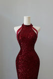 Burgundy Sequins Long Prom Dress, Mermaid Evening Party Dress HZ0429