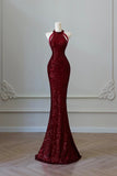 Burgundy Sequins Long Prom Dress, Mermaid Evening Party Dress HZ0429