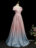 Pink Gradient Shiny Floor Length Prom Dress, Off Shoulder A-Line Evening Party Dress HZ0429