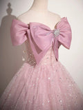 Pink Tulle Sequins Long Prom Dress, Lovely A-Line Evening Party Dress HZ0429