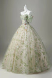Enchanted Garden Off-the-Shoulder Sage Green Floral Ball Gown HZ0429