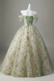 Enchanted Garden Off-the-Shoulder Sage Green Floral Ball Gown HZ0429