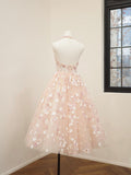 Pink V-Neck Tulle Sequins Short Prom Dress, Cute A Line Backless Evening Party Dress HZ0429