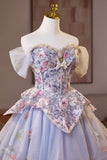 Light Purple Tulle Floral Short Prom Dress, Beautiful A-Line Evening Party Dress HZ0429