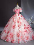 Elegant Printing Floor Length Prom Dresses, Off the Shoulder Puffy Short Sleeve Backless Formal Dresses HZ0429