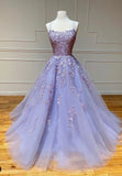 Purple Lace Long Prom Dresses, A-Line Backless Evening Dresses HZ0429