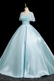 Blue Satin Long Prom Dress, Beautiful A-Line Evening Party Dress HZ0429