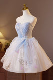 Sparkling Tulle Short Prom Dress, Beautiful A-Line Strapless Evening Party Dress HZ0429